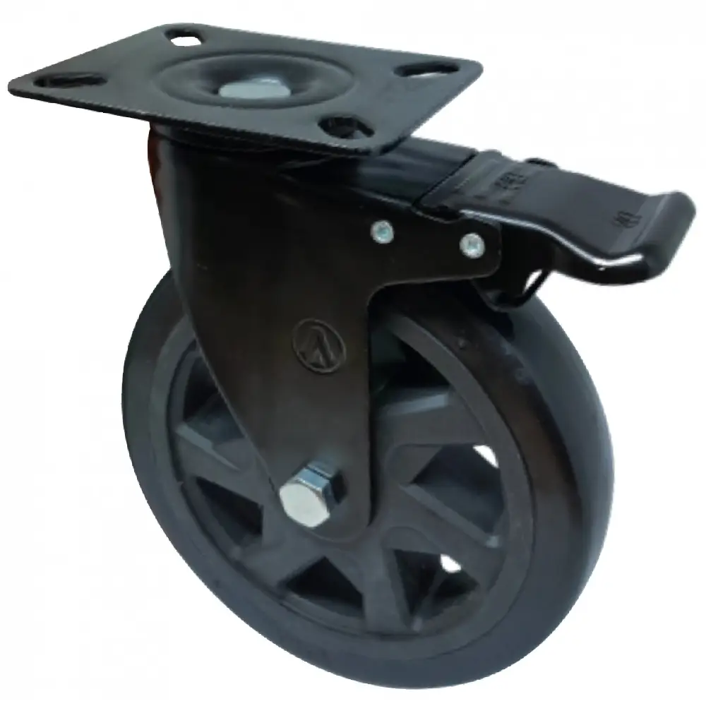 Rodízio de PVC preto 6 pol Giratório com Freio A09460-GF Ajax